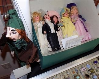 antique Nancy Ann dolls and handmade puppet