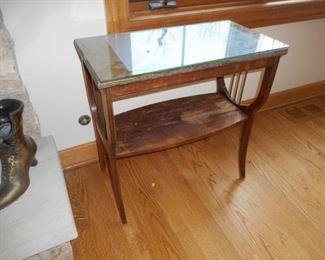 Vintage cherry harp table with glass top