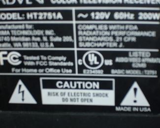 Advent Model# HT2751A analog (old school)  TV