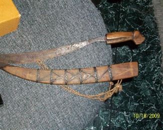 Vintage hand carved wood dagger with holder