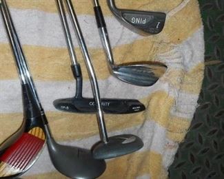 Assorted used irons & woods golf clubs ie: Callaway Big Bertha, Taylormade, Ping Etc.