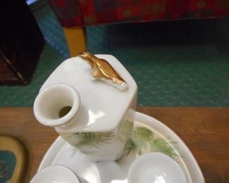 Vintage Kutani 8 pc Hand Painted Porcelain Saki Set with tray/plate