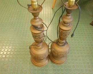 2 Ornate Embossed Asian table lamps no shades