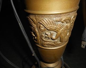 2 Ornate Embossed Asian table lamps no shades