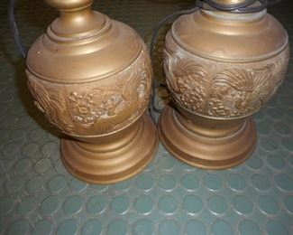 2 Ornate Embossed Asian table lamps no shades