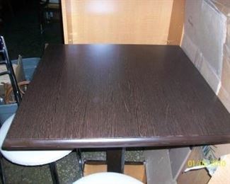 28 x 28? Espresso brown wood grain veneer table with chrome base
