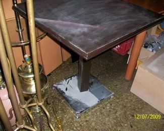 28 x 28? Espresso brown wood grain veneer table with chrome base