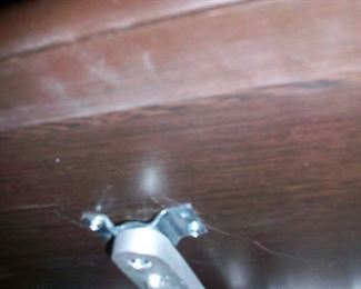 28 x 28? Espresso brown wood grain veneer table with chrome base