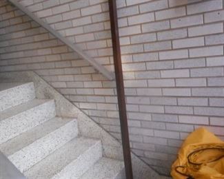 MCM mid century wood grain style metal twin head & foot boards with rails