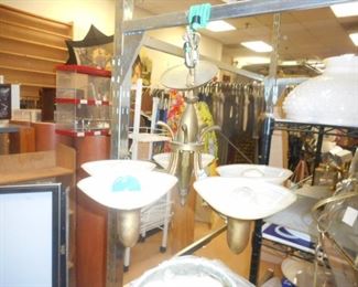 MCM mid century 5 light hanging chandelier with original saucer shaped glass