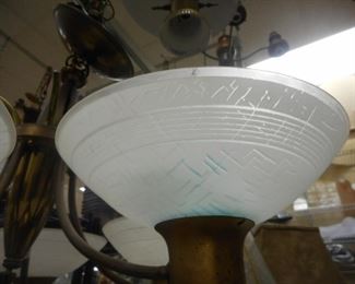 MCM mid century 5 light hanging chandelier with original saucer shaped glass