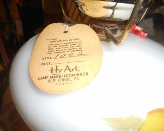 Vintage Hand Painted Hy Art Lamp Manufacturers hurricane table lamp with tags