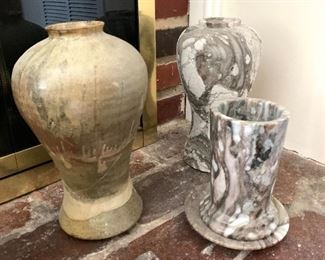 Stone and ceramic vases