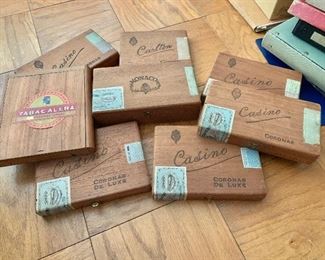 Cigar boxes filled with stamps