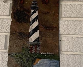 HAND PAINTED SLATE LIGHT HOUSE
