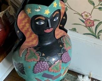 FOK ART POTTERY FACE JAR DOES HAVE SOME DAMAGE