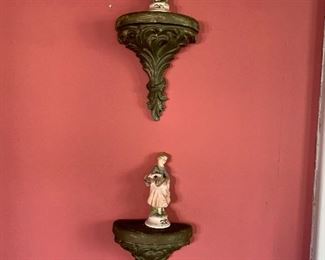 SHELF AND PORCELAIN FIGURES