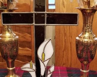 Handmade stained glass cross. Made by the owner's brother many years ago.