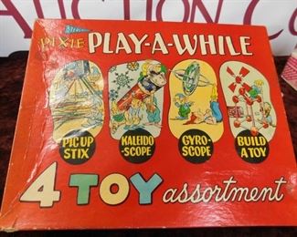 Pixie Play-A-While Assortment in Box(Pic Up Stix, Kaleido-Scope, Gyro-Scope, Build a Toy)