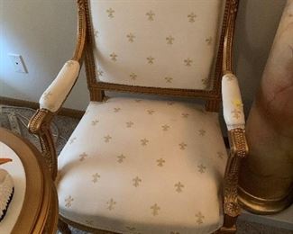 Louis XVI Style Gold Gilt Chair and Foot Stool