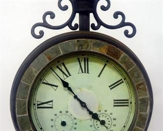 Street Post Clock, 80" High, Weighted Steel Base, Humidity And Temperature Gauges