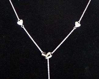 Tiffany & Co Sterling Silver Open And Solid Heart Lariat Necklace