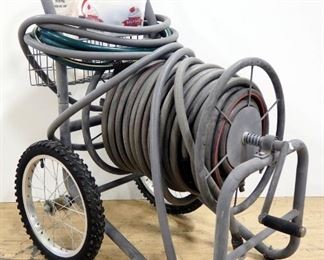 Industrial Hose Reel Cart, Model GWH4216L, With Manual And Gilmour Flexogen Hose, GreenThumb Spray Nozzle And More