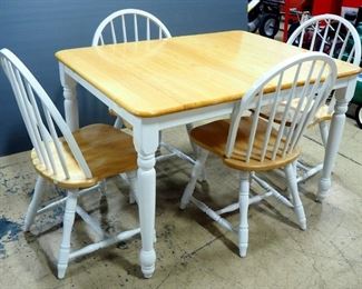 P.T Samawood Dining Room Table With White Base And Natural Wood Top And Butterfly Leaf, Includes 4 Chairs, 30" H x 36" W x 48" L (60" L With Leaf)
