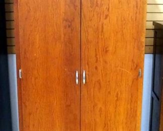 Wood Cabinet With 4 Shelves On Wheels, 73" H x 39" W x 24" D