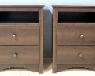 Two Wood Nightstands With Open Shelf And 2 Drawers, 28" H x 23.25" W x 16" D