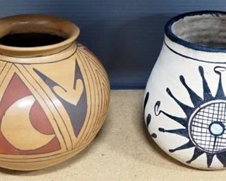 Pre Columbian Styled Pot And 4 Southwest Styled Pots, Sizes Range 4" To 6" High