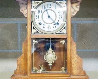 Antique E. Ingraham Co. Semi-Cabinet Clock, Includes Winding Key, Partial Directions On Back, 18" H