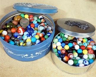 Marble Collection, Includes Cat's Eyes, Clay, Some Hand Blown And Much More, Uncounted, Contents Of 2 Tins