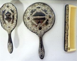 Vintage Vanity Set, Includes Mirror Tray, Handheld Mirror, And Matching Hairbrush And Comb