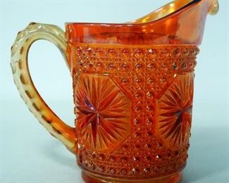 Amber Carnival Glass Set, Includes Hobnail Glass Pitcher And Bowl