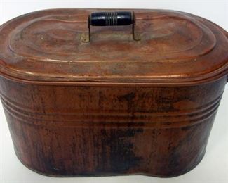 Oval Copper Pot With Lid, 17" H x 29" W x 14" D