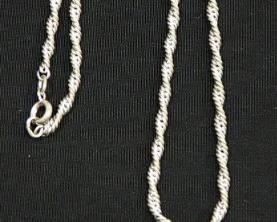 Sterling Silver Chain Necklace With Heart Shaped Stone Believed To Be Jade