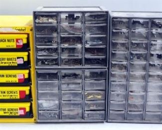 Multi-Drawer Sorters With Contents, Includes One 60-Drawer, Two 15-Drawer And One Serv-A-Lite 5-Drawer Sorters, Contents Include Bolts, Nails And More