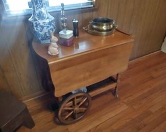 Drop leaf wood cart hostess table 