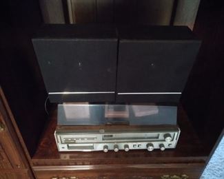 8 track stereo with tapes and speakers