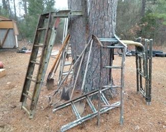 Deer Stands, Ladders, shovels and rakes