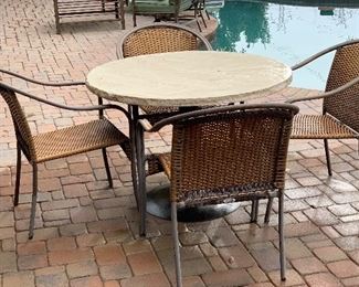 5 Pc Hampton Bay Wicker Patio Set Table & 4 Chairs Faux Stone Top	Table : 28in H x 42in diameter	