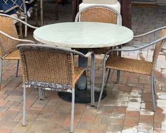 5 Pc Hampton Bay Wicker Patio Set Table & 4 Chairs Faux Stone Top	Table : 28in H x 42in diameter	