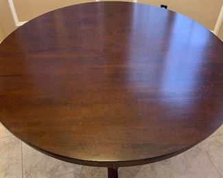 Contemporary Dark Wood Dining Table w/ 4 Chairs	Table: 30.5in H x 51 in Diameter.   Chairs: 39x18x19in seat height : 19.5in H	HxWxD

