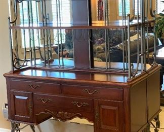 Cherry Wood & Iron Hutch Wine Rack Bar	81x56x18in	HxWxD
