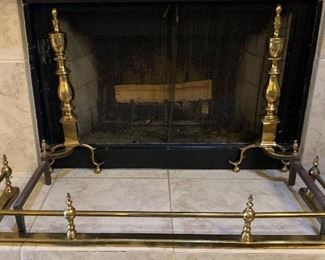 Antique Federal style Brass Andirons w/ Fence		
