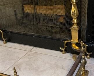 Antique Federal style Brass Andirons w/ Fence		
