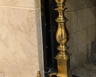 Antique Federal style Brass Andirons w/ Fence		
