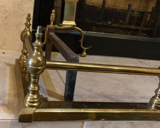 Antique Federal style Brass Andirons w/ Fence		
