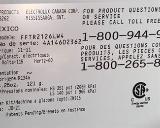 Frigidaire Refrigerator Fridge FFTR2126LW4	68.5x30.5x36.5in	HxWxD

